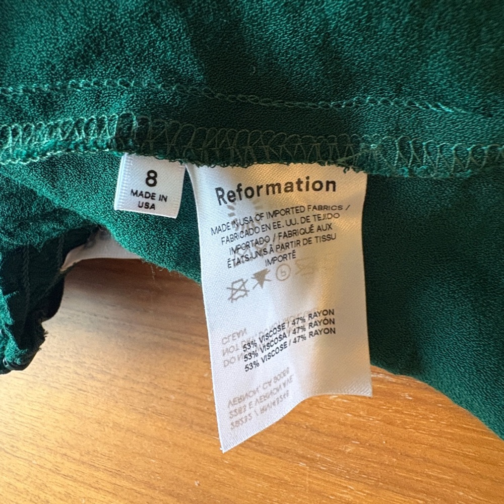 New Reformation Mica Puff Long Sleeve Emerald Green Midi Dress Sz 8 Square Neck - Picture 11 of 11